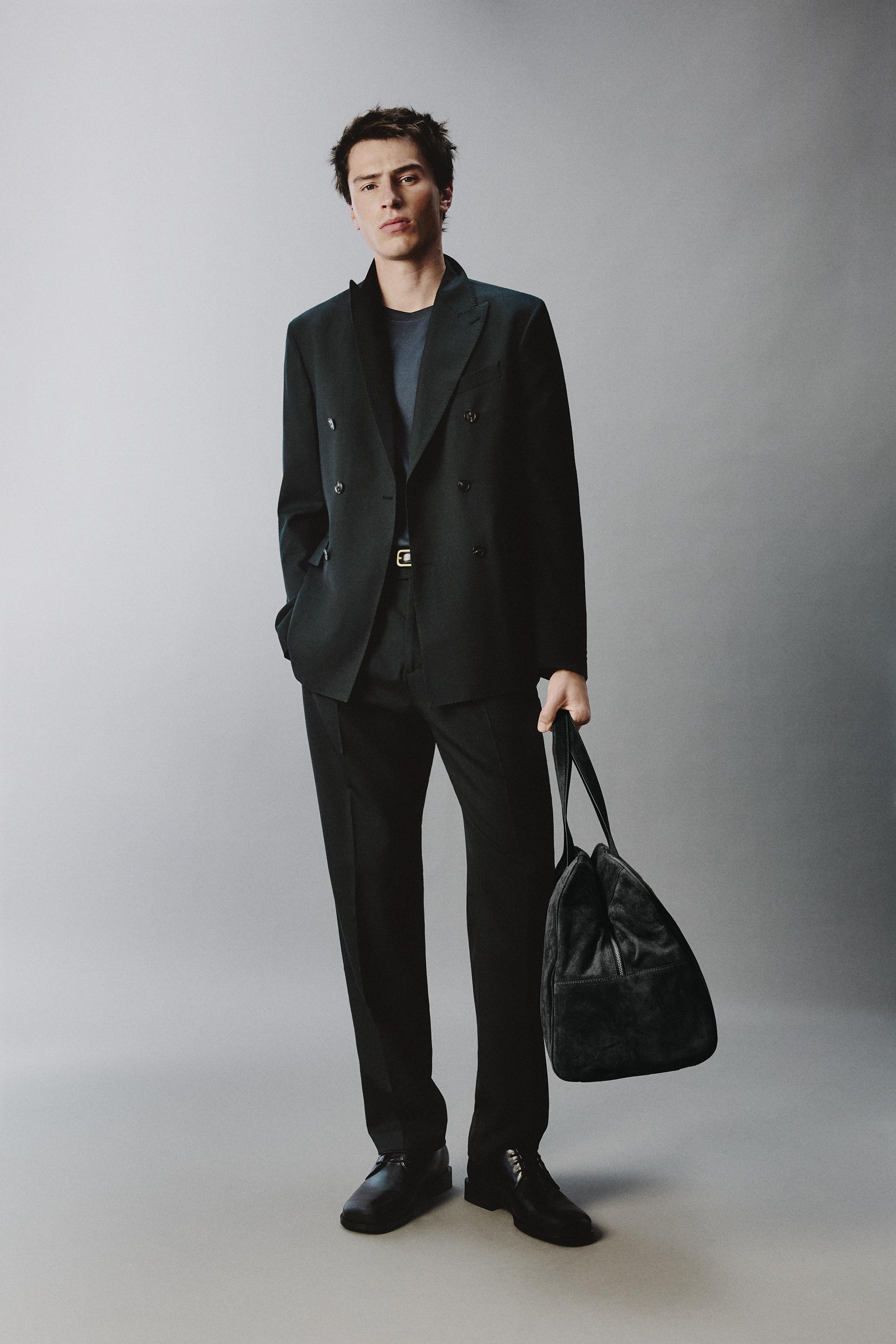 DOUBLE BREASTED WOOL BLEND SUIT JACKET